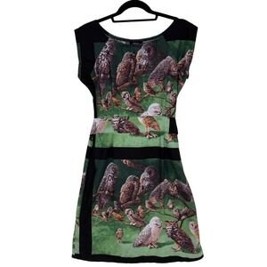 Matrushka Construction Shift Dress, Size Small, Owl Print Belted Handmade Unique